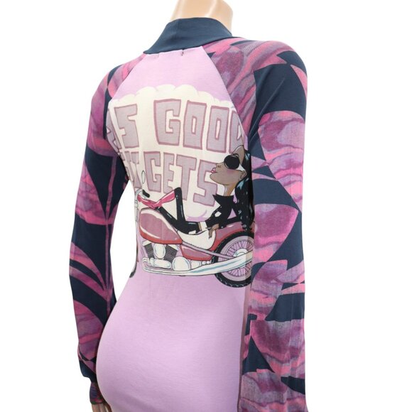 CUSTO BARCELONA Flower POPPY Motorcycle Print Long Sleeve Body Con Dress M/L - Picture 4 of 10